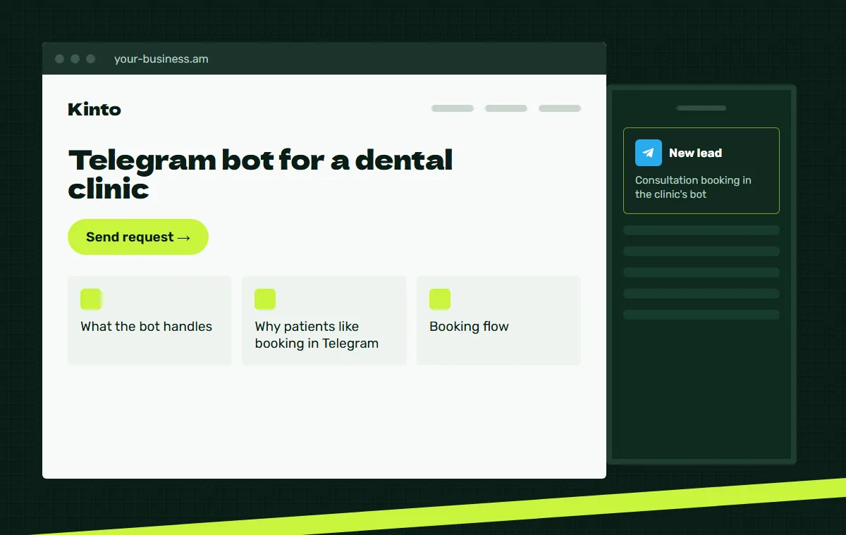 Website mockup: Consultation booking in the clinic's bot
