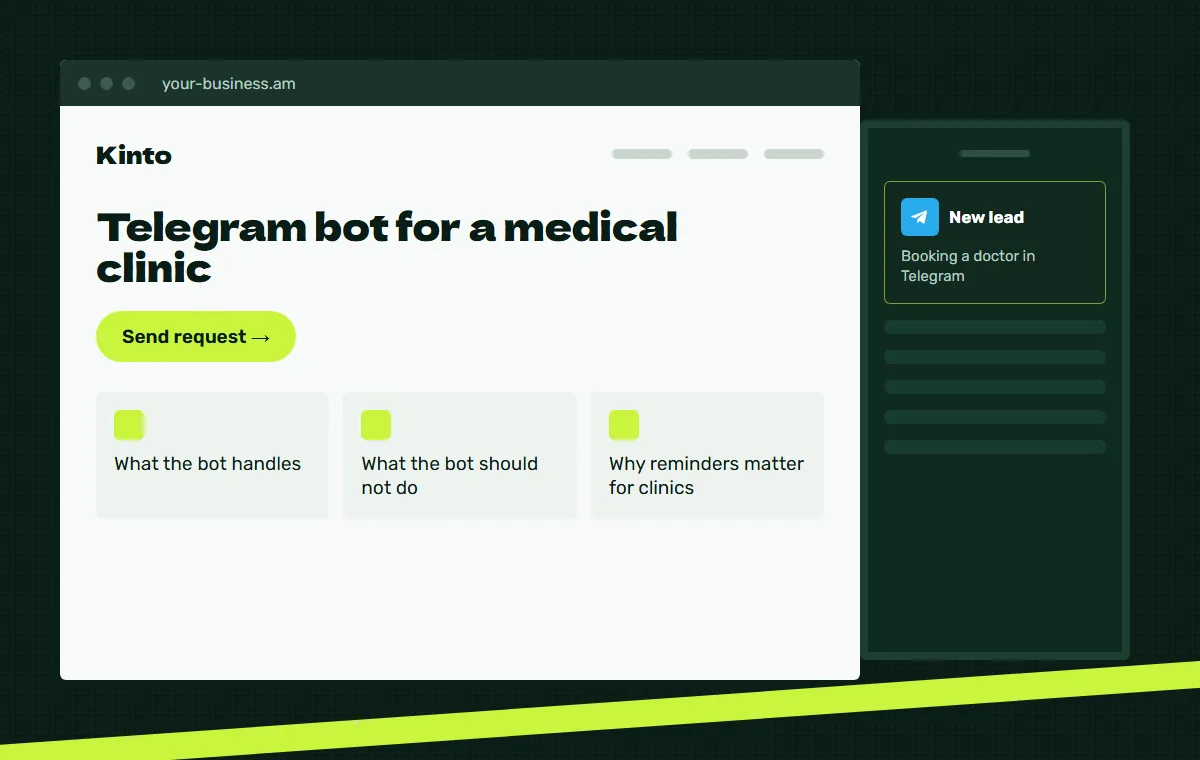 Website mockup: Booking a doctor in Telegram