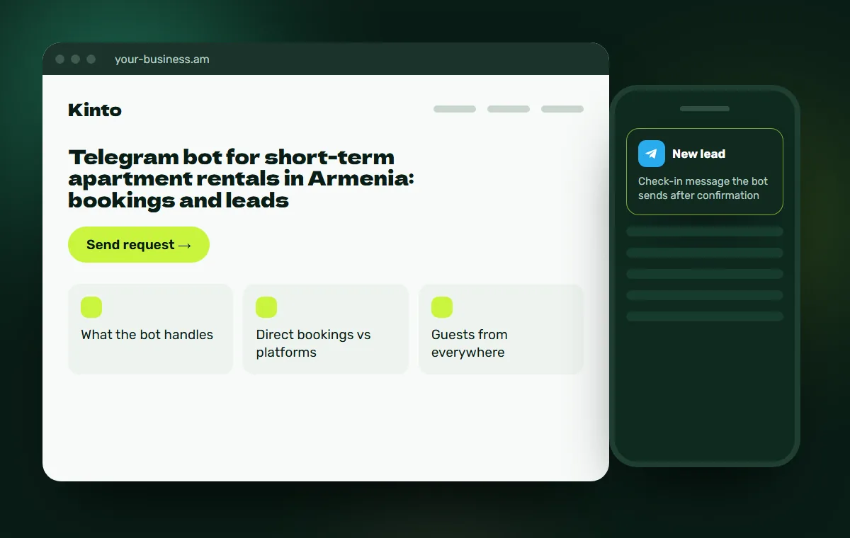 Website mockup: Check-in message the bot sends after confirmation