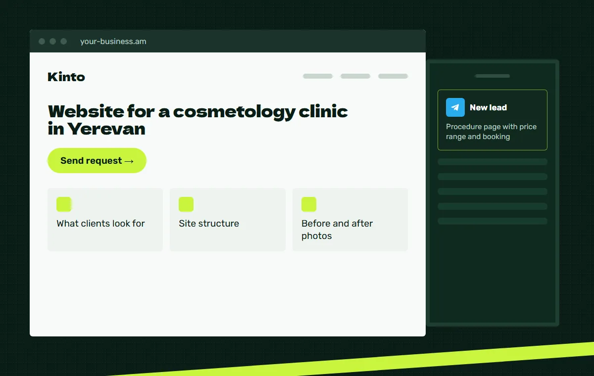 Website mockup: Procedure page with price range and booking