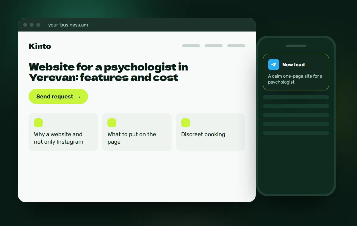 Website mockup: A calm one-page site for a psychologist