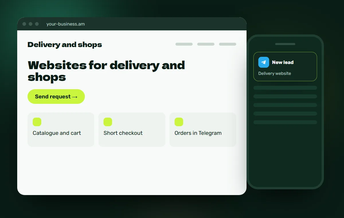 Website mockup: Delivery website