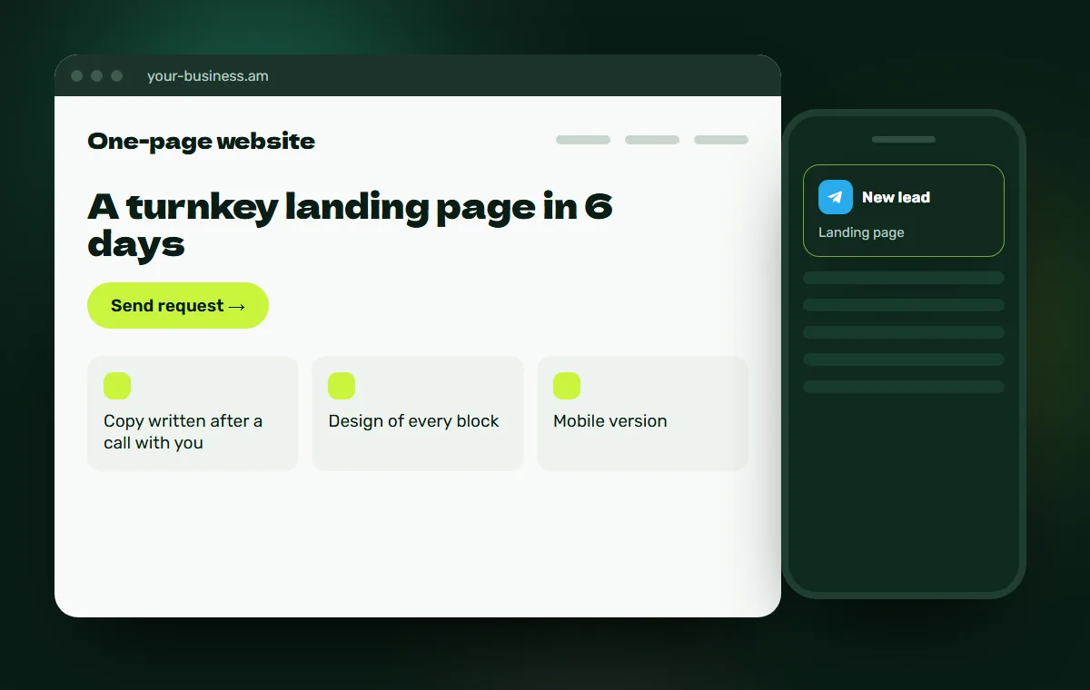 Website mockup: Landing page