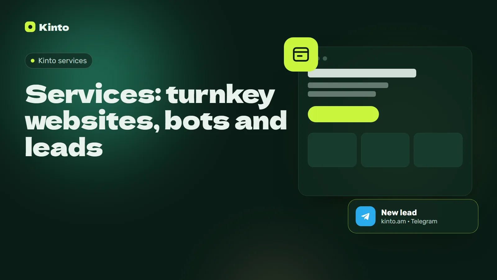 Cover: Services: turnkey websites, bots and leads