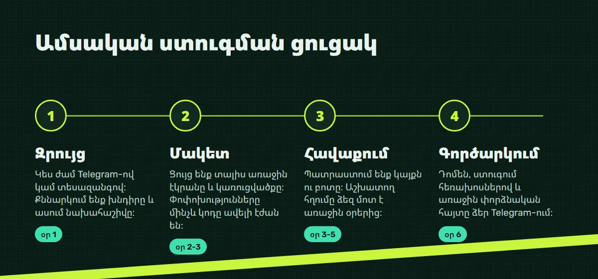 Աշխատանքի փուլեր․ զրույց, մակետ, հավաքում, գործարկում