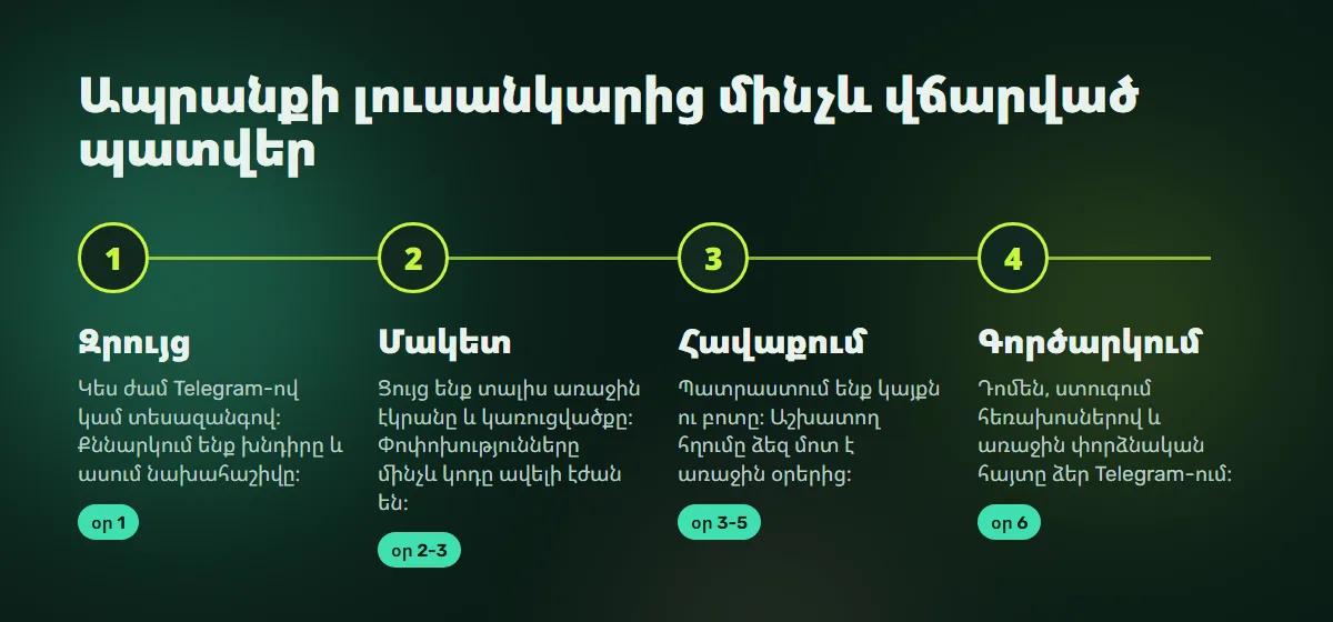Աշխատանքի փուլեր․ զրույց, մակետ, հավաքում, գործարկում