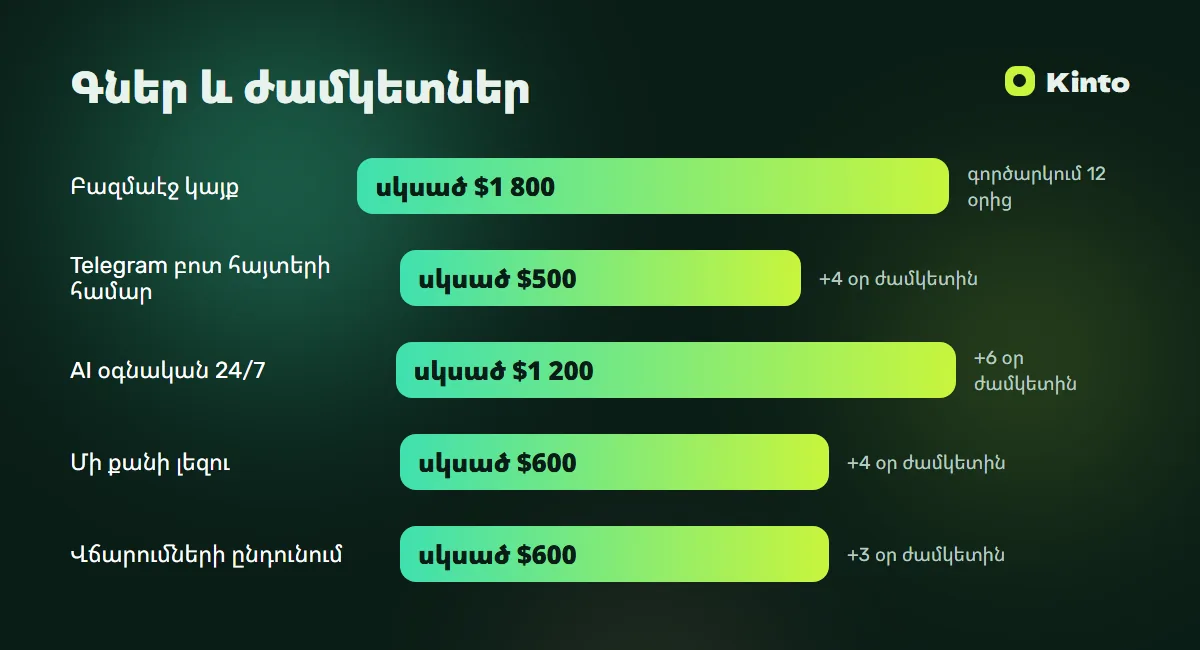 Գների և ժամկետների ինֆոգրաֆիկա․ Կայք հյուրանոցի համար