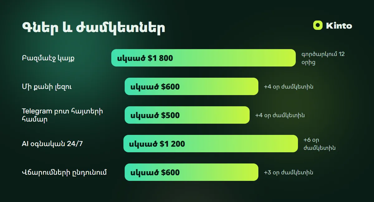 Գների և ժամկետների ինֆոգրաֆիկա․ Կայք տուրգործակալության համար