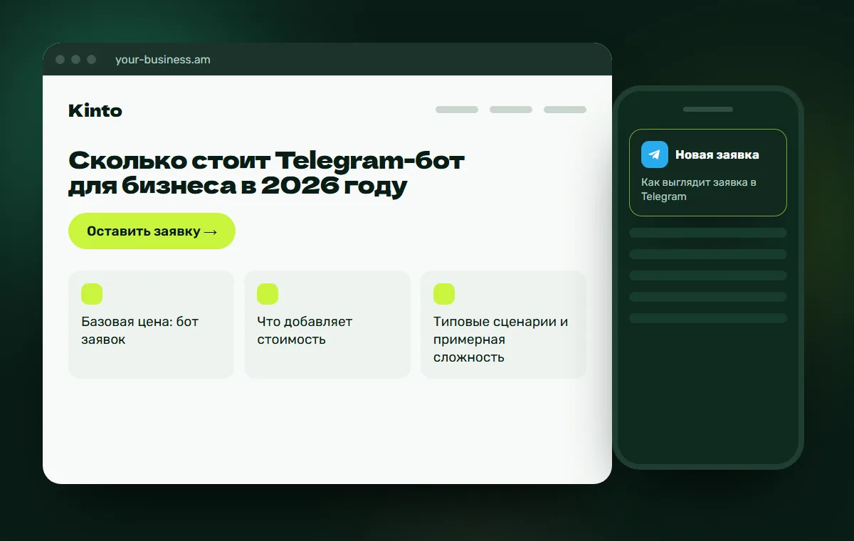Макет сайта: Как выглядит заявка в Telegram