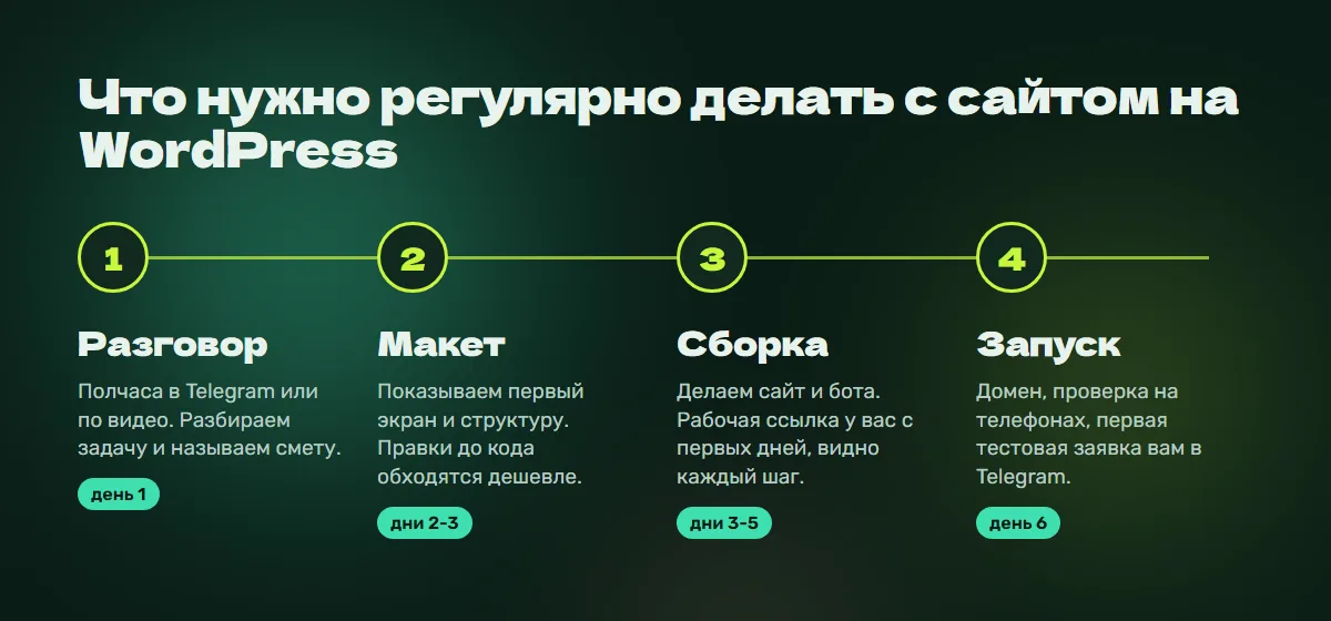 Этапы работы: разговор, макет, сборка, запуск